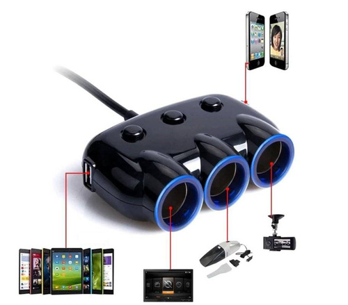 Zigarettenanzünder-Steckdosenverteiler mit dedizierten Schaltern | 2 USB-Anschlüsse 3.1A | C09