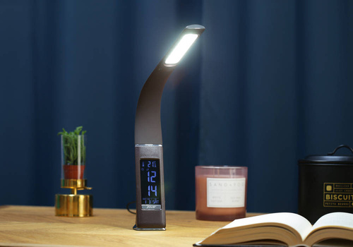 Schreibtischlampe mit LCD-Display für Büro, Arbeitszimmer | Uhr, Wecker, Datum, Temperatur | MT-542