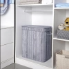 Grauer Wäschekorb | Bambus-Spielzeugkiste | Holzwäschekorb | Zweikammer-Wäschesammler für das Badezimmer | RYL-100L-GREY