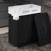 Schwarzer Wäschekorb | Bambus Spielzeugkiste | Holz Wäschekorb | Zwei-Kammer Wäschesammler für das Badezimmer | ZYL-100L-BLACK