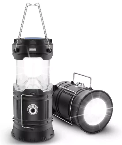 Solar Camping LED-Laterne, Taschenlampe mit Powerbank-Funktion | Schwarz | HWL-001