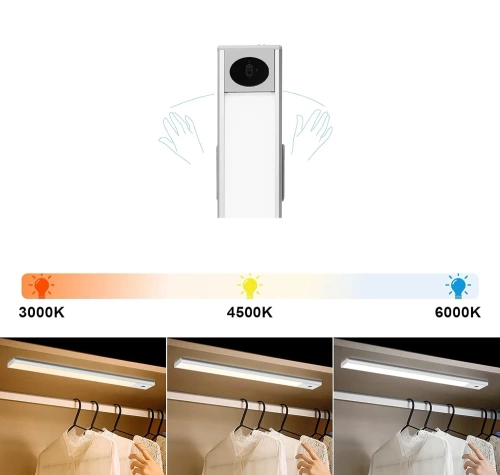 Möbel-Licht mit Bewegungssensor | Kabellose Nachttischlampe mit Sensor | LED-Unterbauleuchte 60 cm | HSL-S60CM-SILVER