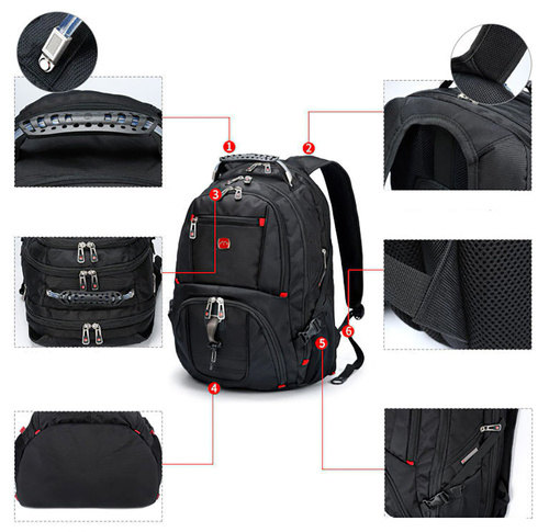 Multifunktionaler, großer Rucksack mit Laptopfach | 40l, USB- und Mini-Jack 3,5"-Anschluss, ballistisches Nylon 1680D | schwarz | BR10