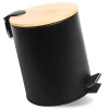 Badezimmer Mülleimer | rund, Bambusdeckel, Pedal | 5 Liter, schwarz | GY-TB5L