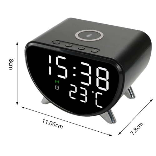 Smarter LED-Wecker mit 15-W-Qi-Ladegerät, Thermometer und 3 Alarmen | USB-Uhr fürs Schlafzimmer | SZ07-15W-BR