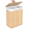Natürlicher Wäschekorb | Bambus Spielzeugkiste | Holzwäschekorb | Zweikammer Wäschesortierer für das Badezimmer | ZYL-100L-LIBR