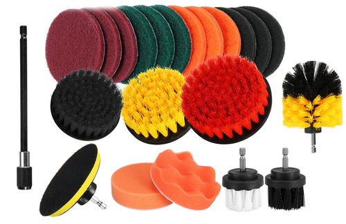 Set 22 Reinigungsbürsten, Pads und Schwämme zur Montage in Bohrmaschine / Schrauber | UP-12-22PCS