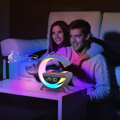 LED-Wecker mit kabelloser Ladefunktion, Bluetooth-Lautsprecher und RGB-Nachtlicht | Multifunktionsuhr | BT3401
