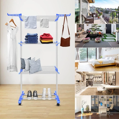 Wäschetrockner | Vertikaler Kleiderständer | Horizontaler Wäschetrockner | TW-116-BLUE