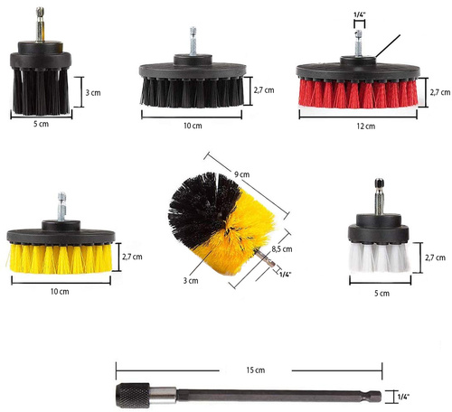 Set 22 Reinigungsbürsten, Pads und Schwämme zur Montage in Bohrmaschine / Schrauber | UP-12-22PCS