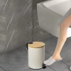 Badezimmermülleimer | rund, Bambusdeckel, Pedal | 3 Liter, weiß