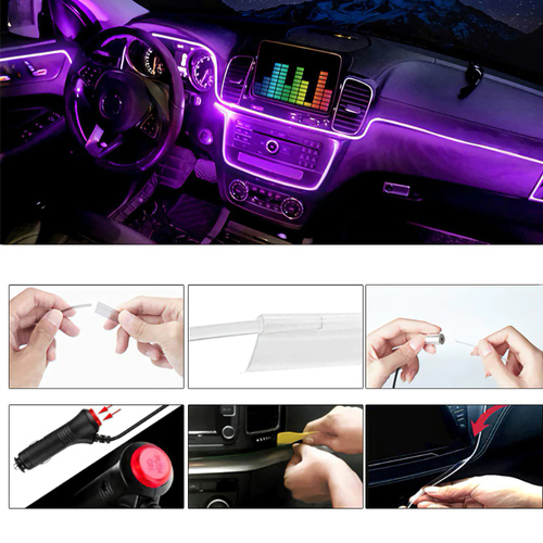12V Auto LED Innenbeleuchtung, 6M LED 5050 RGB Ambientebeleuchtung Atmosphäre Neon Lichtleiste Light, wasserdichte LED Licht Strip Streifen mit APP | 4 in 1