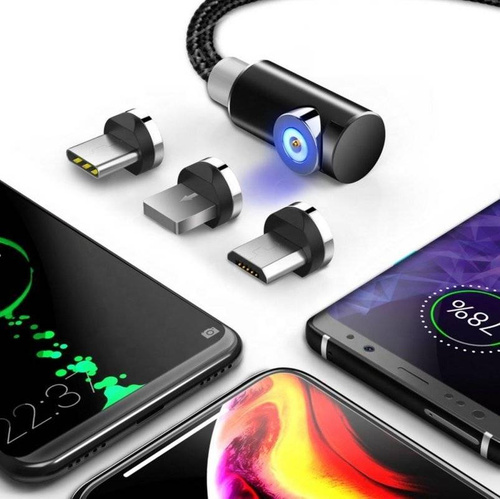 3-in-1 1M | Magnetisches Winkelkabel | 3 Anschlüsse - Micro, Typ-C und Lightning | Quick Charge 3.0 | AM51