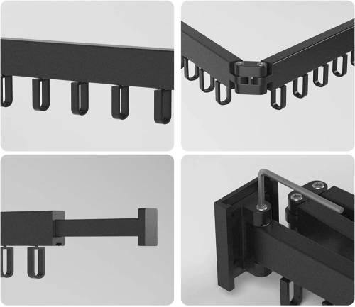 Ausziehbarer Kleiderständer | klappbarer Wäscheständer, Wandstange mit Haken | schwarz | LYJ-D60-BLACK