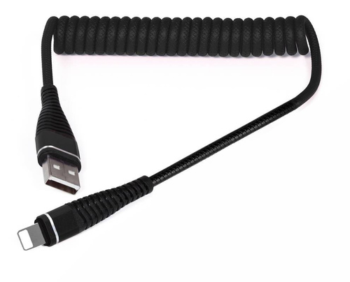 Lightning 1M | Spiralkabel USB zum Aufladen von Telefonen | Quick Charge 3.0 2.4A | AM32