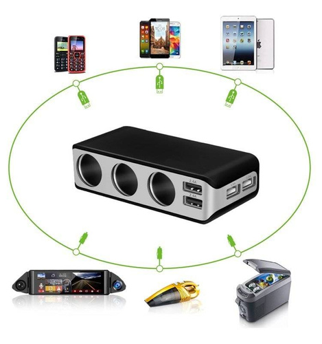 Zigarettenanzünder-Steckdosenverteiler | Voltmeter | 4 USB-Anschlüsse | HC67B