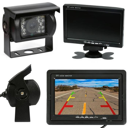 Rückfahrkamera-Set 2-in-1 | 12/24 V, Kamera mit 18 IR-LEDs, Monitor 7" LCD TFT mit Fernbedienung, AV RCA Kabel 10 m | PZ607 PZ470