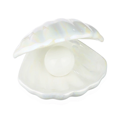 Keramik-LED-Lampe | Muschelförmige Nachtlichtlampe | Kabellose Tischlampe | BKD-140-WEISS