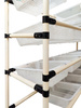 Rollwagen 155x170x40 zum Verpacken von Waren | 25 Körbe, je 39x30x11 cm | Tragfähigkeit 75kg | Metallstruktur
