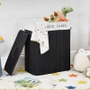 Schwarzer Wäschekorb | Bambus Spielzeugkiste | Holz Wäschekorb | Zwei-Kammer Wäschesammler für das Badezimmer | ZYL-100L-BLACK