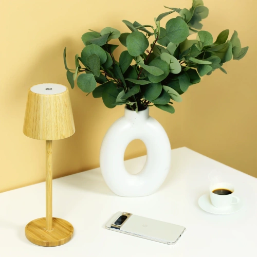 Bambus LED Tischleuchte mit Touch-Farbeinstellung | Kabelloses Nachtlicht mit eingebautem 1500 mAh Akku, USB-C | YG-VM41C