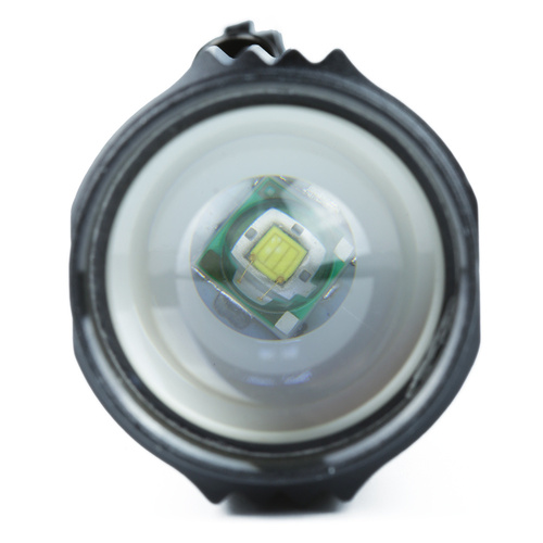 Kleine taktische LED-Taschenlampe XPE Q5 CREE + COB aus Aluminium | Zoom-Funktion, eingebauter Akku, Micro-USB, Etui | 800lm, 3 Leuchtmodi | TL-502