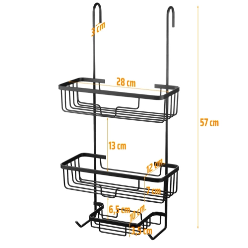 Metallregal für das Badezimmer | Schwarzes Duschregal für die Glastür der Kabine | MJ2568-SCHWARZ