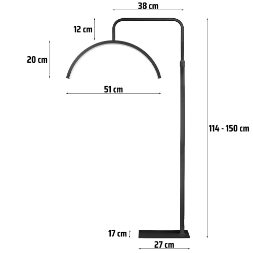 Tätowierstudio-Lampe | Schattenlose LED-Kosmetiklampe | Bodenlampe für Kosmetikstudios, Wimpern- und Nagelstyling | EPT-135-SCHWARZ