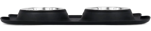 Doppelnäpfe für Haustiere | Set aus 2 Edelstahlnäpfen mit rutschfester Silikonunterlage | SBL-292-BLACK