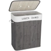 Grauer Wäschekorb | Bambus-Spielzeugkiste | Holzwäschekorb | Zweikammer-Wäschesammler für das Badezimmer | ZYL-100L-GREY