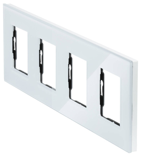 Vierfach-Rahmen-Set + 4x Schuko-Steckdose mit Erdung 230V | Gehärtetes Glas | Weiß | SC80-4