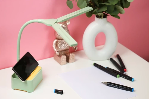 Schreibtischlampe für Kinder | LED-Schreibtischlampe mit Organizer und Handyhalterung | Schreibtischlampe mit Farbwechselmöglichkeit | TDL-126-GRÜN