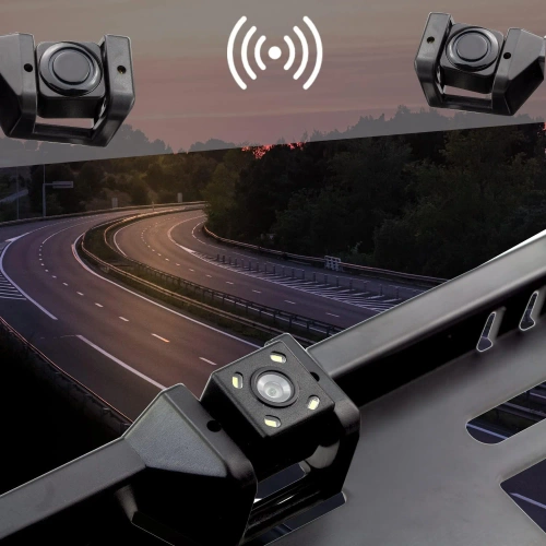 Nummernschildhalterung mit Rückfahrkamera und Einparkhilfe – 3in1 | Rückfahrkamera mit Weitwinkel, LED-Beleuchtung, wasserdicht IP67, Parksensoren