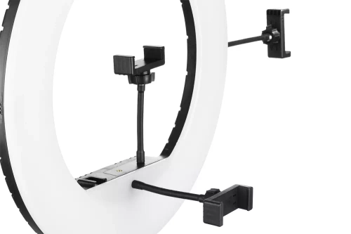 LED-Ringlicht | stufenlose Farb- und Helligkeitseinstellung, Stativ 195 cm, 3 Smartphone-Halterungen, Transporttasche | YQ-480B