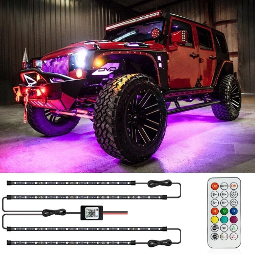 LED-Unterbodenbeleuchtung | Flexible RGB-Bänder | Bluetooth-Konnektivität mit Telefon-App | Gurtlänge: 90 cm x 2 und 120 cm x 2