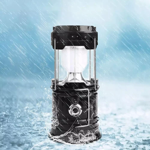 LED-Campinglampe mit Solarbetrieb, Taschenlampe mit Powerbank-Funktion | schwarz | HWL-001-EU