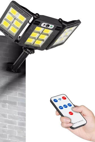 Garten Solar-LED-Lampe mit Bewegungs- und Dämmerungssensor IP65 | 3 verstellbare Panels | 360 LED-COB-Lampen | IR-Fernbedienung | LD-W786