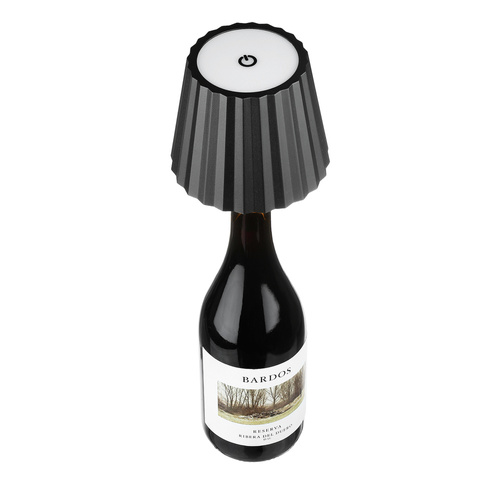Tischlampe zum Aufstecken auf eine Flasche | HJA47-SCHWARZ | LED-Tischlampe mit eingebautem Akku
