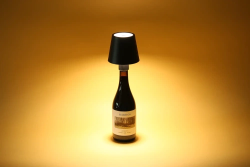 LED-Tischlampe mit eingebautem Akku | Tischlampe zum Aufstecken auf eine Flasche | HJA45-SCHWARZ