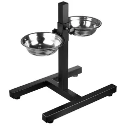 Doppelnapf für Futter und Wasser | Schalen auf höhenverstellbarem Gestell für Hund oder Katze | LDB-2ML-BLACK