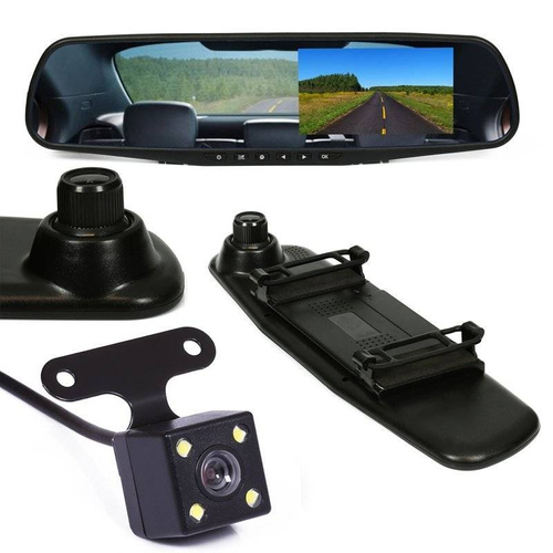 4.3 Zoll TFT LCD Rückspiegel Dashcam mit Rückfahrkamera | Loop-Aufnahme und G-Sensor, Parküberwachung, Full HD
