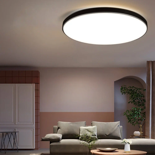 Schwarze, runde LED-Deckenleuchte 24W | Flimmerfreies Aufbaupanel | RLB-C30W-B