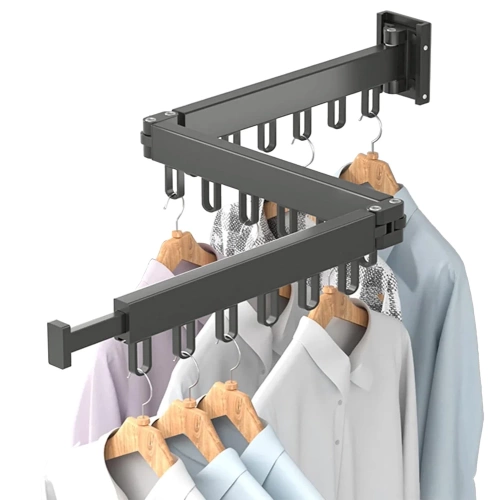Klappbarer Kleiderständer | Faltbarer Wäscheständer | Wandstange mit Haken | LYJ-T90-GREY