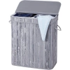 Grauer Wäschekorb | Bambus-Spielzeugkiste | Holzwäschekorb | Zweikammer-Wäschesammler für das Badezimmer | RYL-100L-GREY