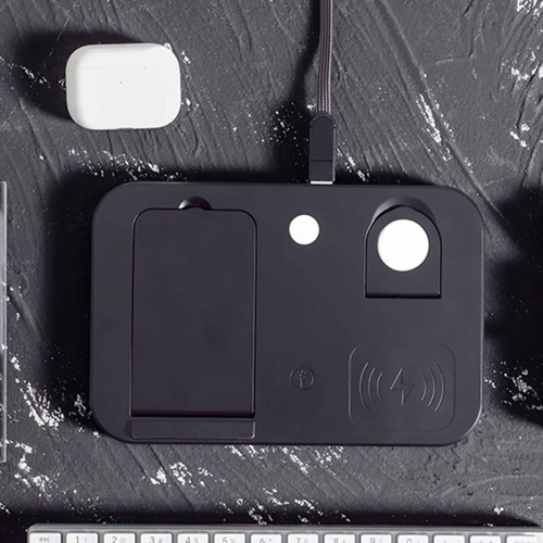 Ladestation für Apple iPhone, AirPods und Watch | 15 W kabelloses Ladegerät für Smartphone und Kopfhörer | Reiseversion | WD-04
