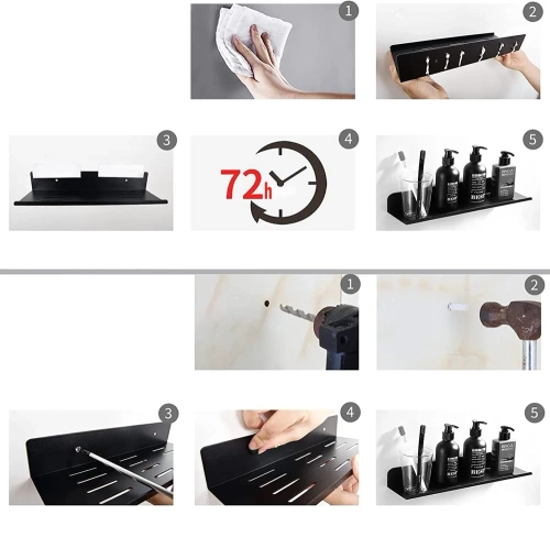 Badezimmer Wandregal aus Metall | 80 cm | schwarz | BDS-L80CM-B