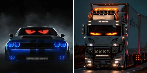 Programmierbares LED-Anzeigedisplay „Devil Eyes“ | 92 x 374 mm | RGB-Panel für Auto und Lkw | individuelle Texte und Animationen | HRP-1664