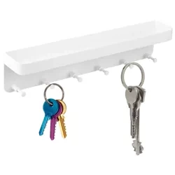 Schlüsselhalter aus Metall mit Ablage | Wandgarderobe mit Haken | weiß | ZW-J26-WHITE