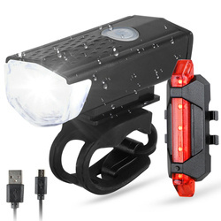 LED Fahrradlicht Set | Radlicht Set bestehend aus Vorderlicht & Rücklicht aufladbar über USB | XME CREE 3W LED, 300lm, 3 Leuchtmodi, 800mAh | 5 LEDs, 7 Leuchtmodi, 15lm