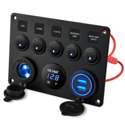 Bedienfeld 12 V 24 V IP65 mit USB | Bedienpanel mit beleuchteten Schaltern | Dual-USB-Ladegerät 2,1 A / 5 V | Zigarettenanzünderbuchse 12 V